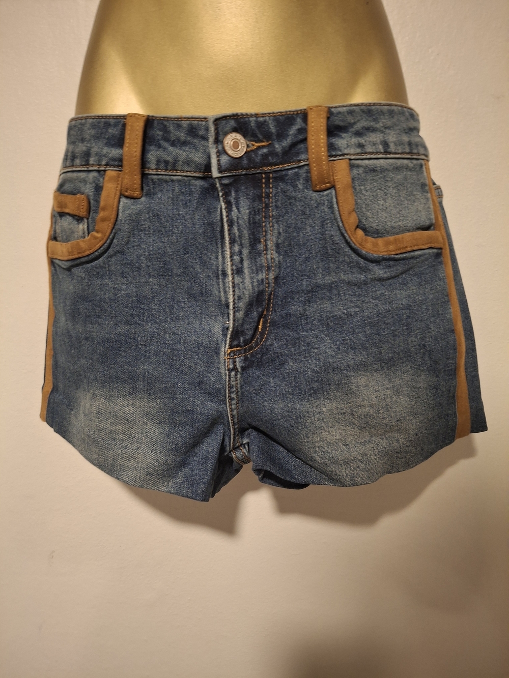 Denim Shorts with Tan Trim - Women's Casual Summer Short